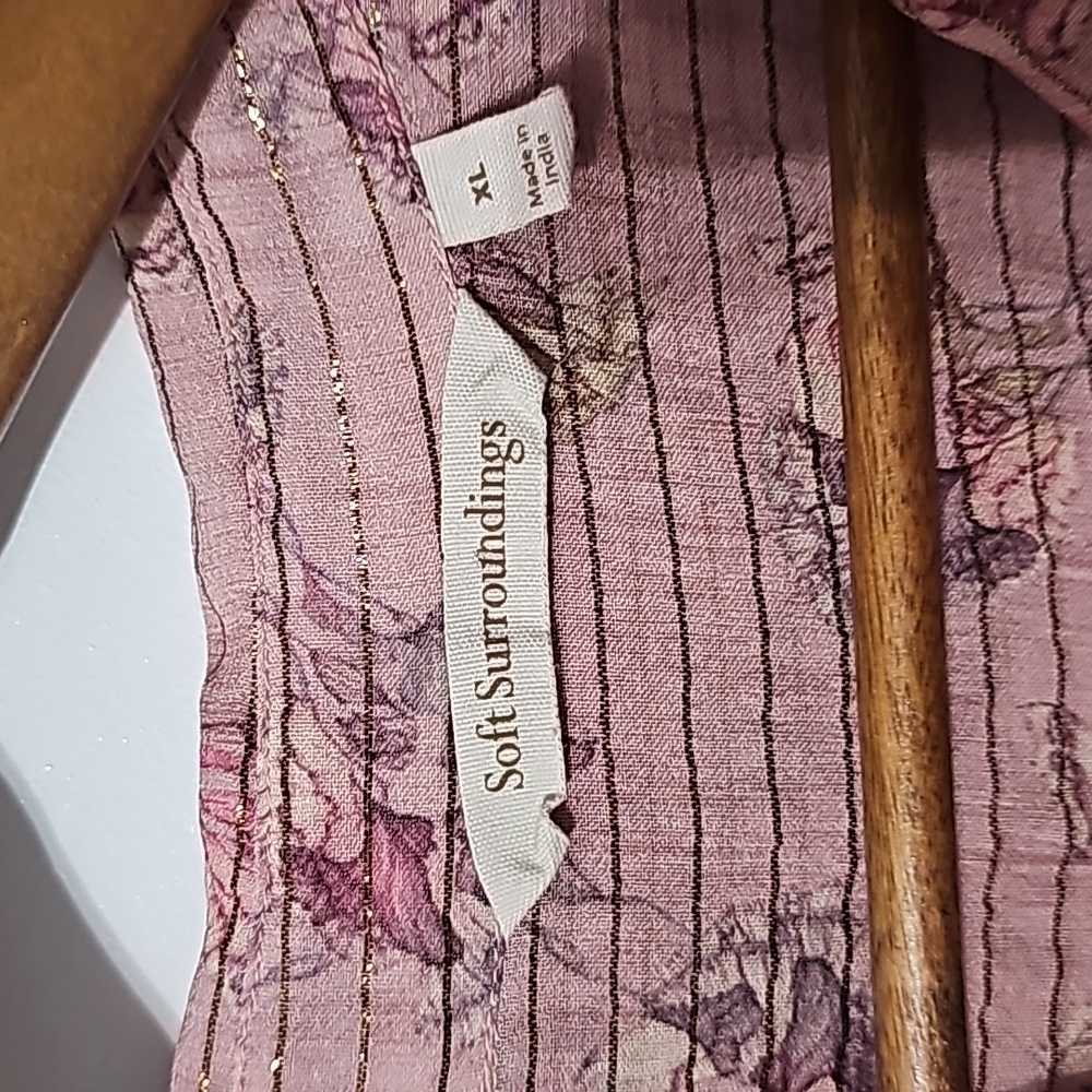 Soft Surroundings | Aura Shirt, Lightweight Sheer Pink Floral Button Down - Picture 5 of 6